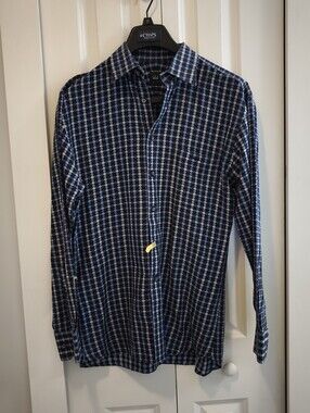 IKE Behar Designer Men's Navy and Light Blue Cotton Dress Shirt
